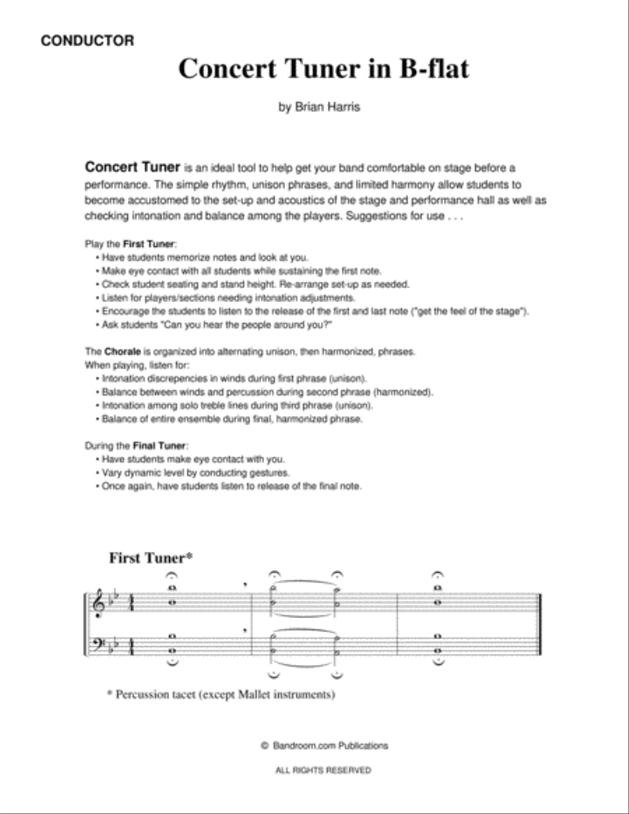 CONCERT TUNER IN B-FLAT (young concert band warm up; very easy; score, parts & license)