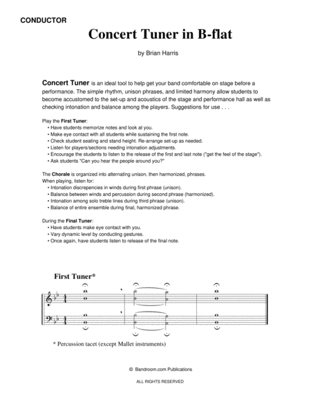 CONCERT TUNER IN B-FLAT (young concert band warm up; very easy; score, parts & license) image number null