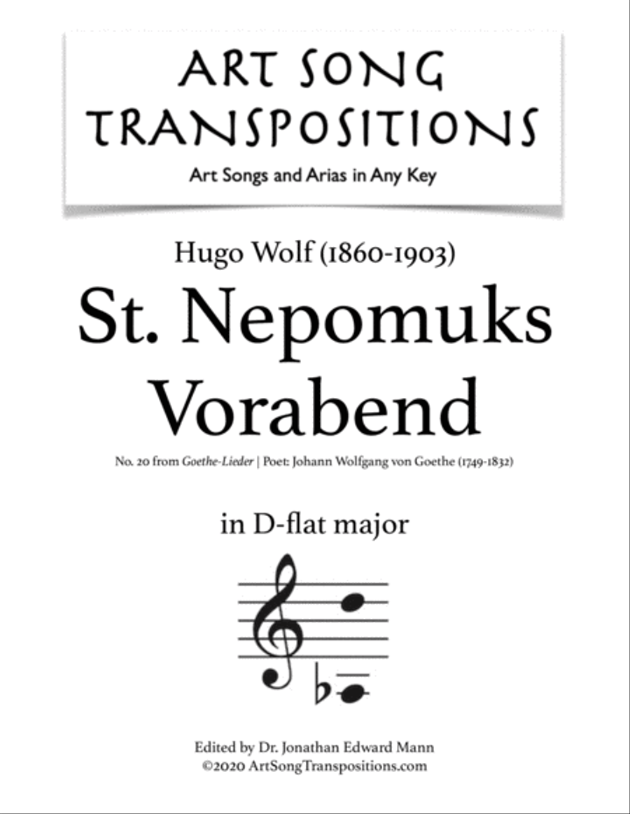 WOLF: St. Nepomuks Vorabend (transposed to D-flat major) Voice scores gallery preview page 1