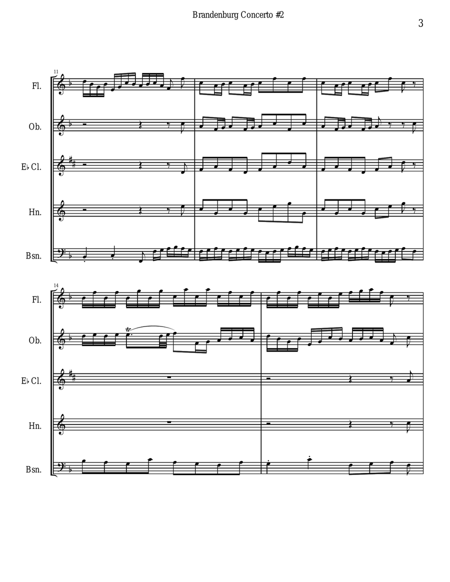 Bach Brandenburg Concerto #2 - 1st Movement for Woodwind Quintet Woodwind Quintet scores gallery preview page 3