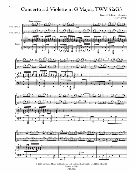 Concerto in G major, TWV 52:G3 for 2 Solo Violette, 2 Violini, Viola et Basse