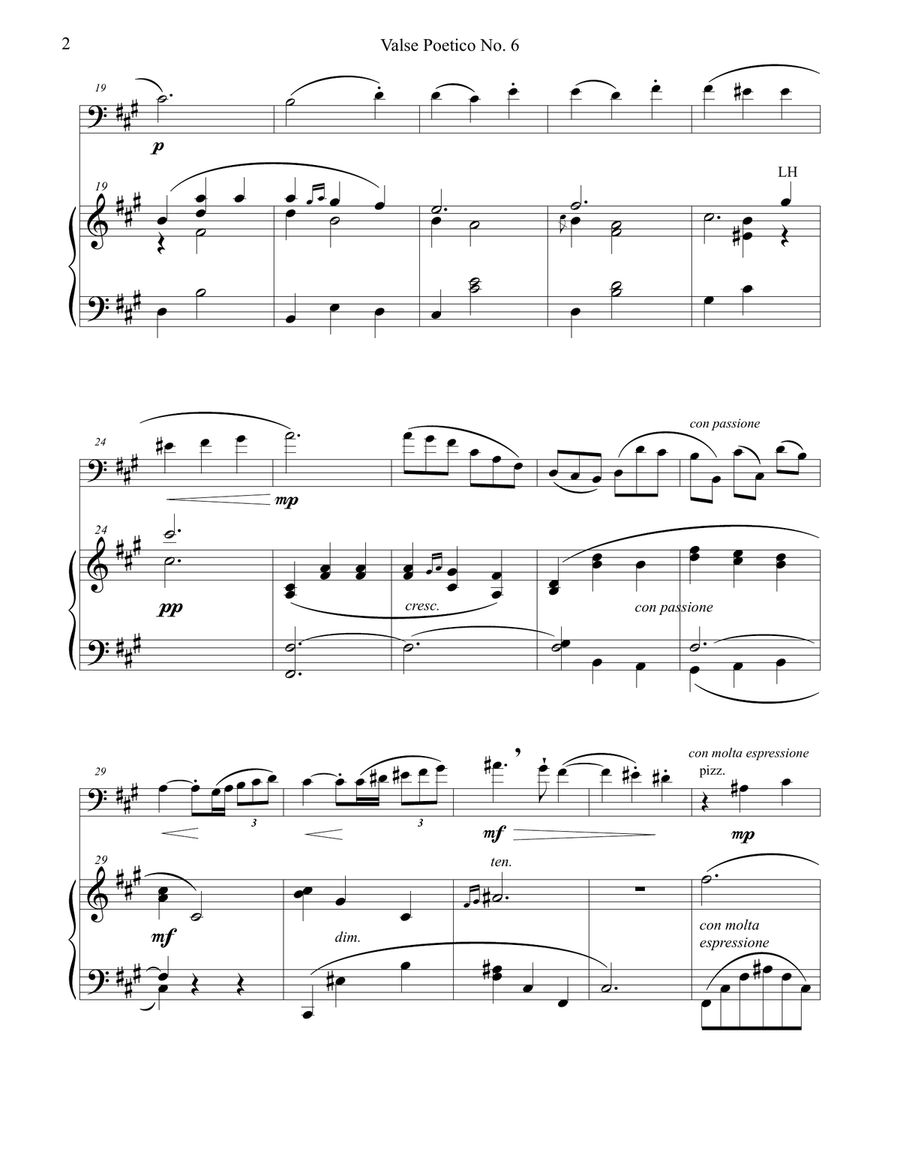 Valse Poeticos No. 6 for Cello and Piano (Poetic Waltzes) Piano scores gallery preview page 2