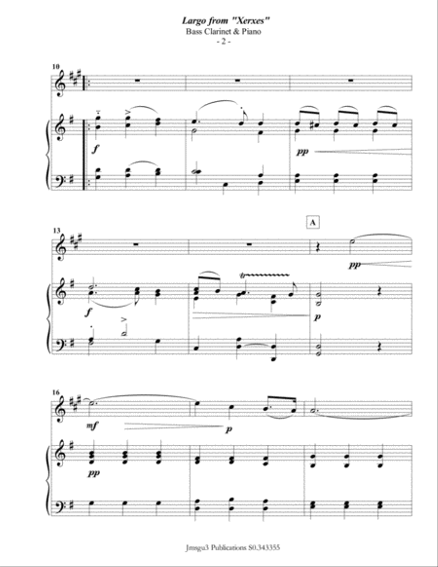 Handel: Largo from Xerxes for Bass Clarinet & Piano Bass Clarinet scores gallery preview page 2