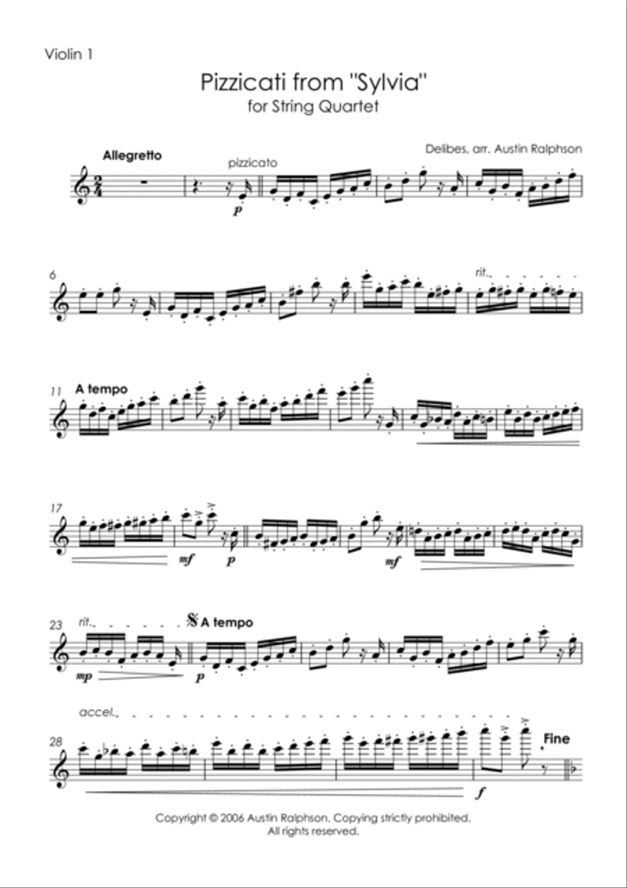 Pizzicati from ’Sylvia’ - string quartet String Quartet scores gallery preview page 3