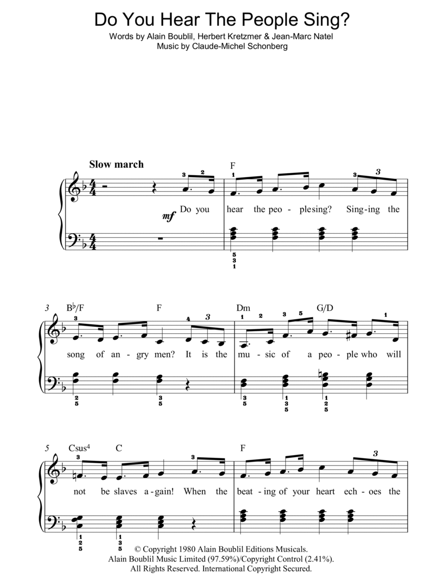 Do You Hear The People Sing? Easy Piano scores gallery preview page 1