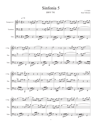 Sinfonia 5, J. S. Bach, adapted for C trumpet, Trombone, and Tuba