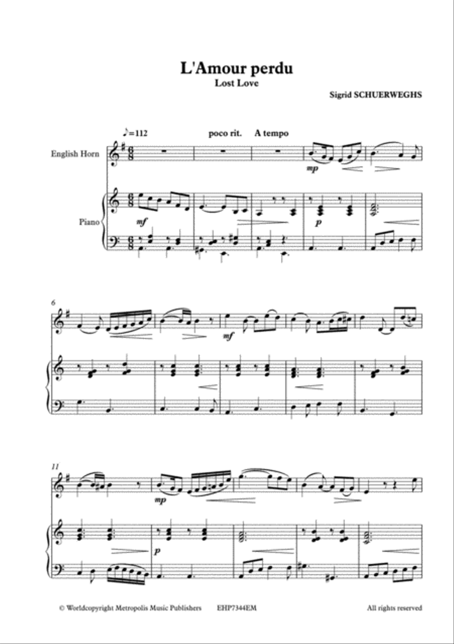 L'amour Perdu for English Horn and Piano English Horn scores gallery preview page 2