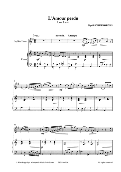 L'amour Perdu for English Horn and Piano
