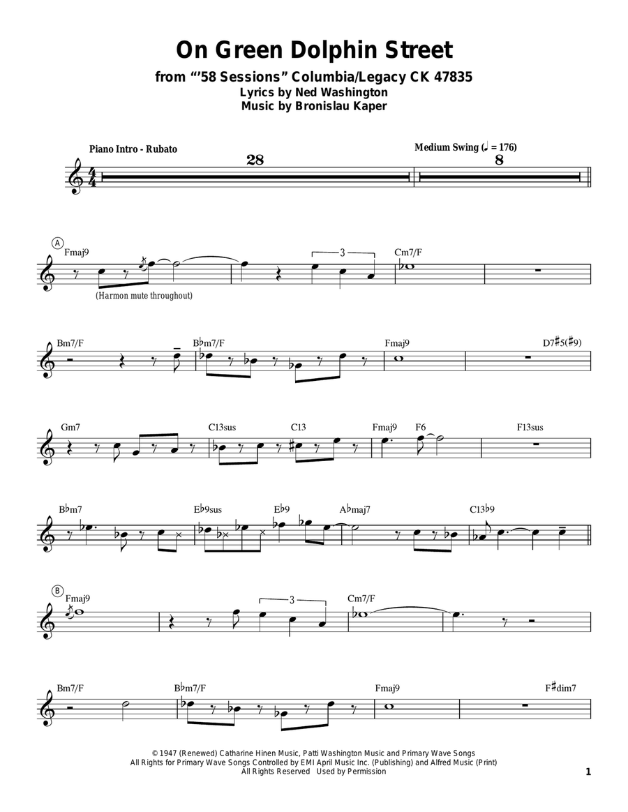 On Green Dolphin Street Trumpet scores gallery preview page 1