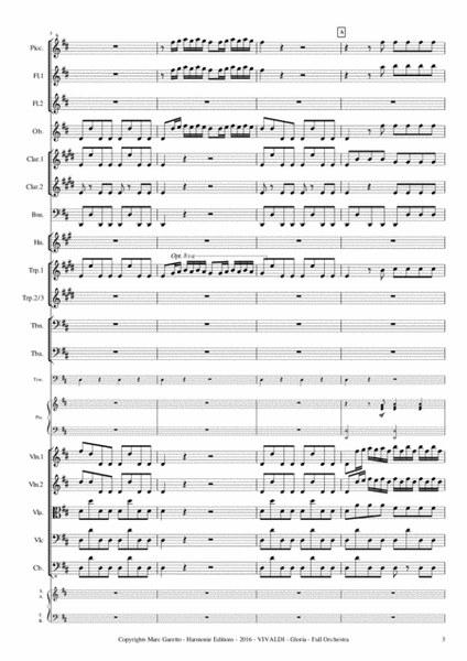 GLORIA RV 589 - Antonio VIVALDI - for Full Orchestra - Arr. Marc Garetto / Optionnal Organ and Choir image number null