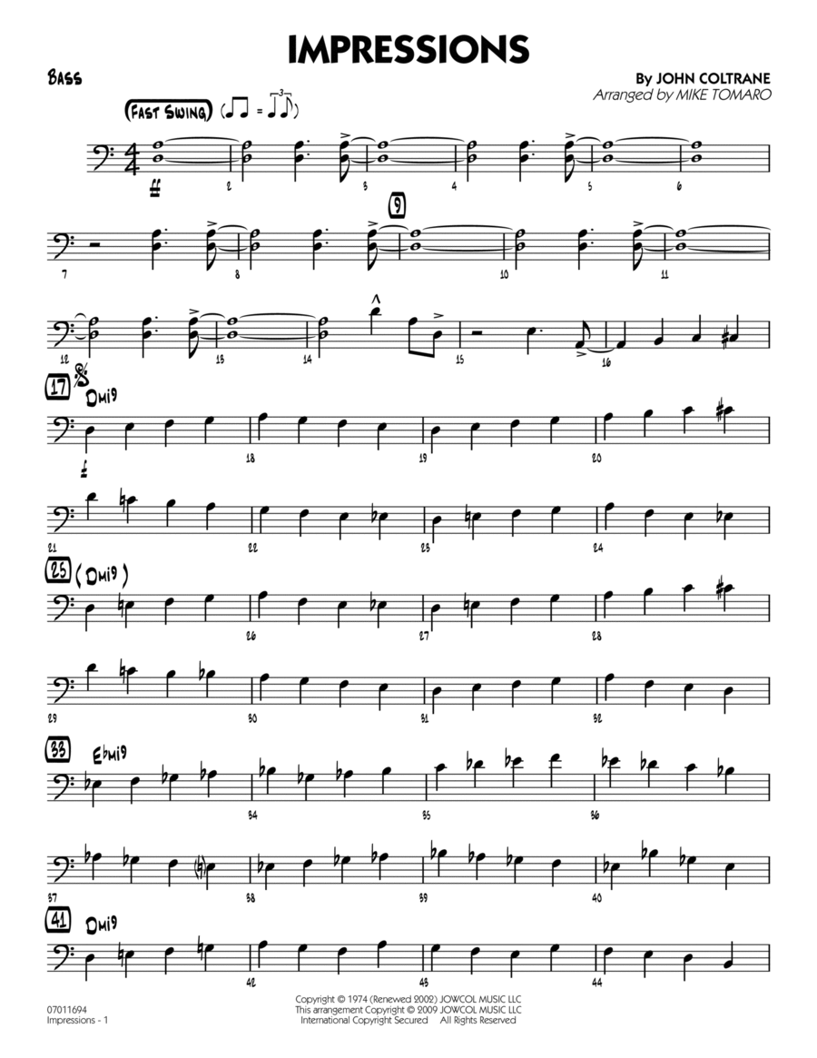 Impressions (arr. Mike Tomaro) - Bass Jazz Ensemble scores gallery preview page 1