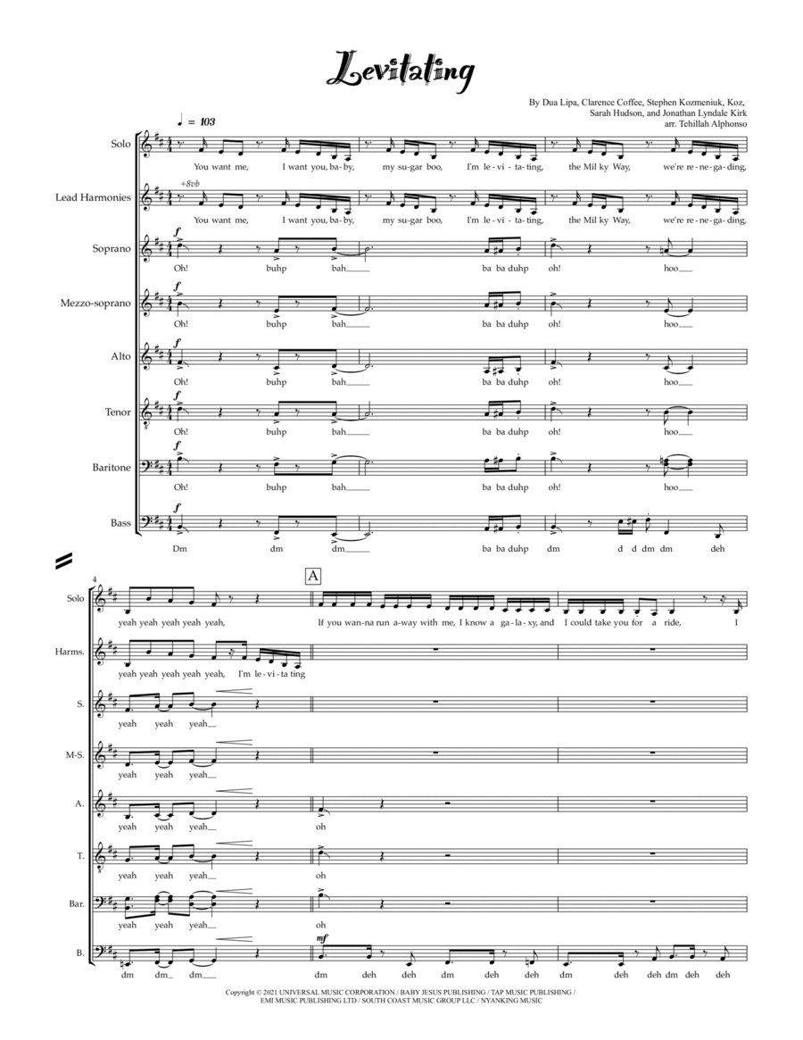 Levitating (feat. Dababy) Divisi scores gallery preview page 1