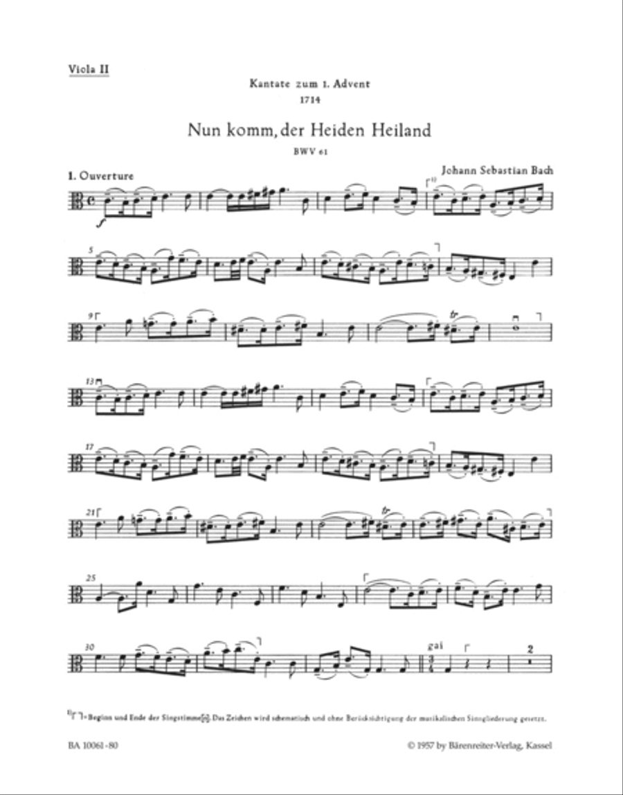 Nun komm, der Heiden Heiland, BWV 61 Viola scores gallery preview page 1