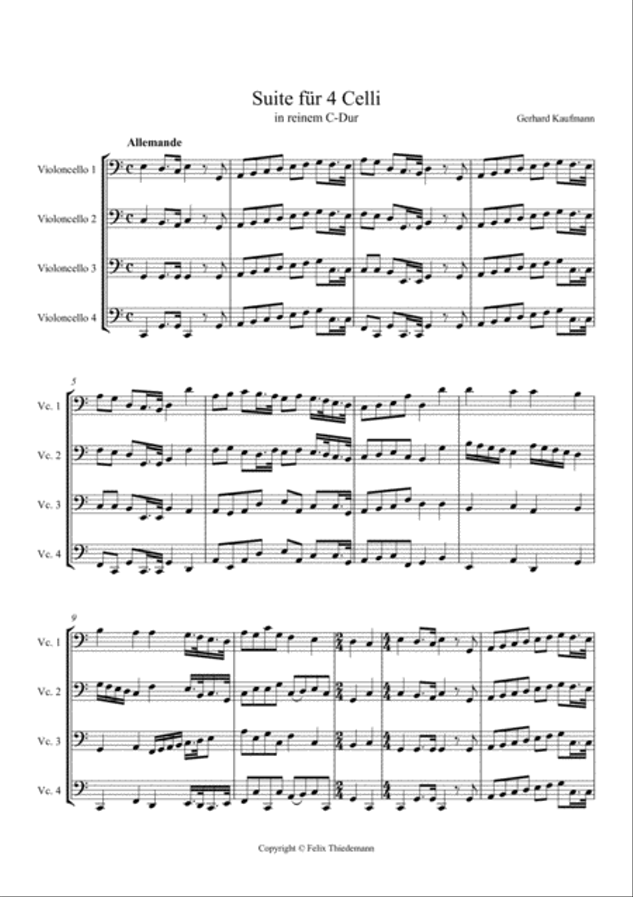 Suite für 4 Celli in reinem C-Dur - Score & Parts String Quartet scores gallery preview page 2