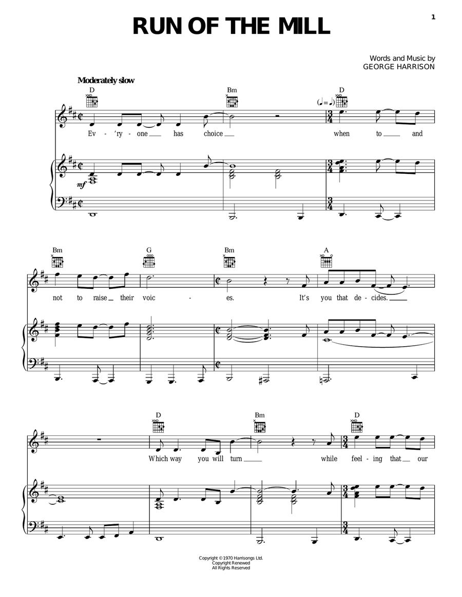 Run Of The Mill Piano, Vocal, Guitar scores gallery preview page 1