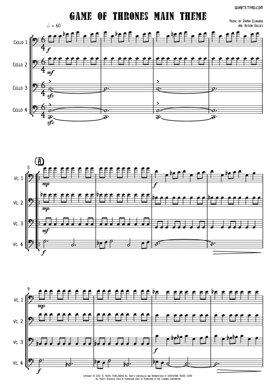 Game Of Thrones Cello scores gallery preview page 1