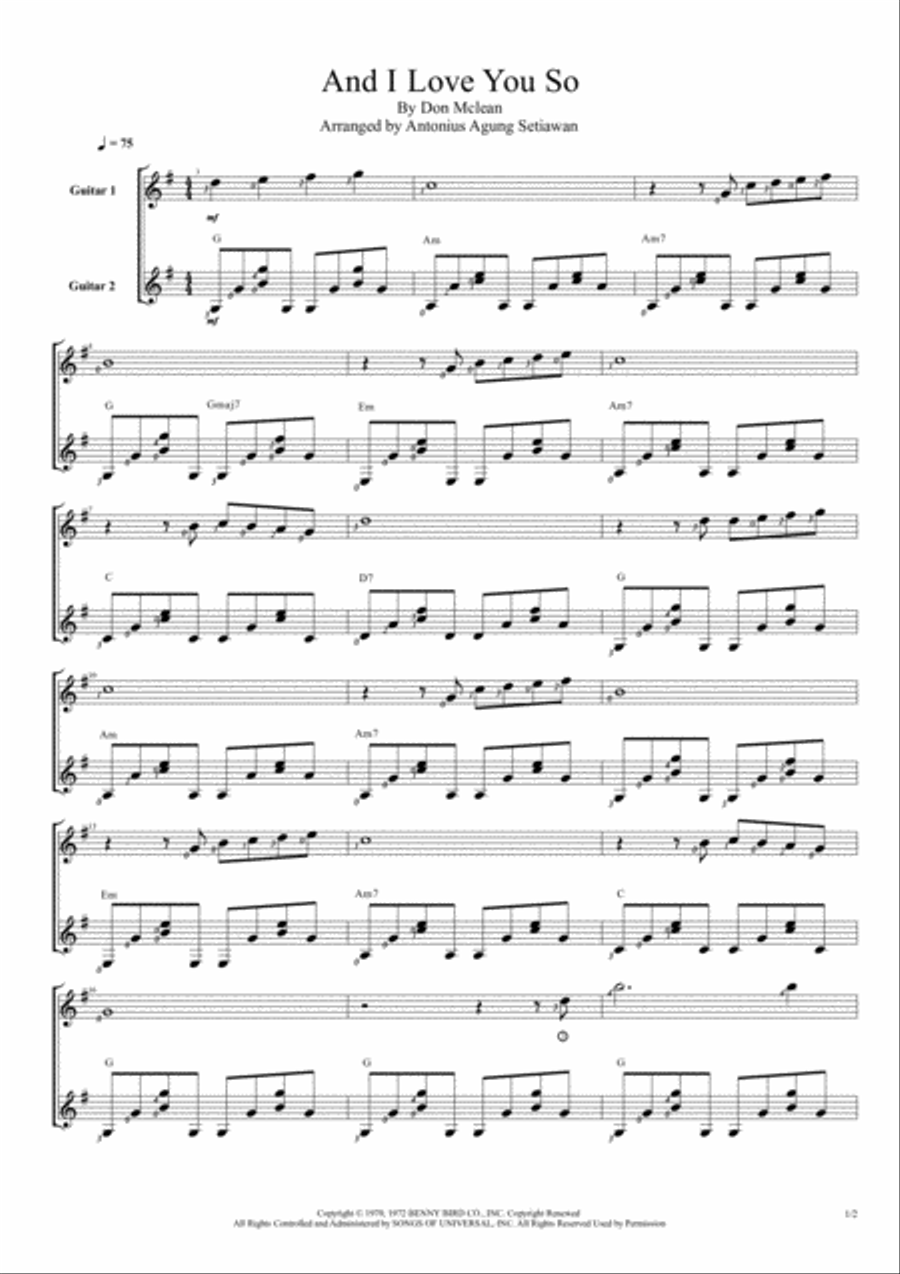 And I Love You So Guitar scores gallery preview page 1