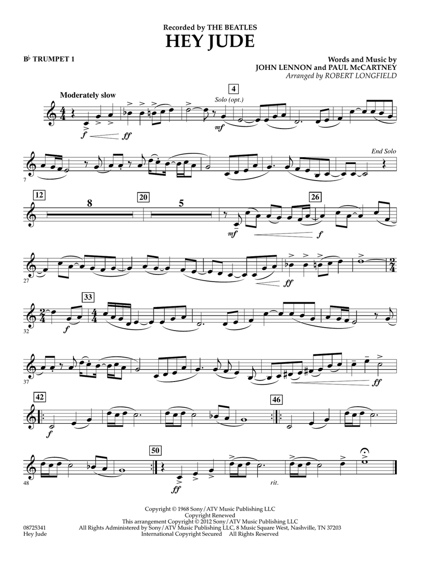 Hey Jude - Bb Trumpet 1 Concert Band scores gallery preview page 1