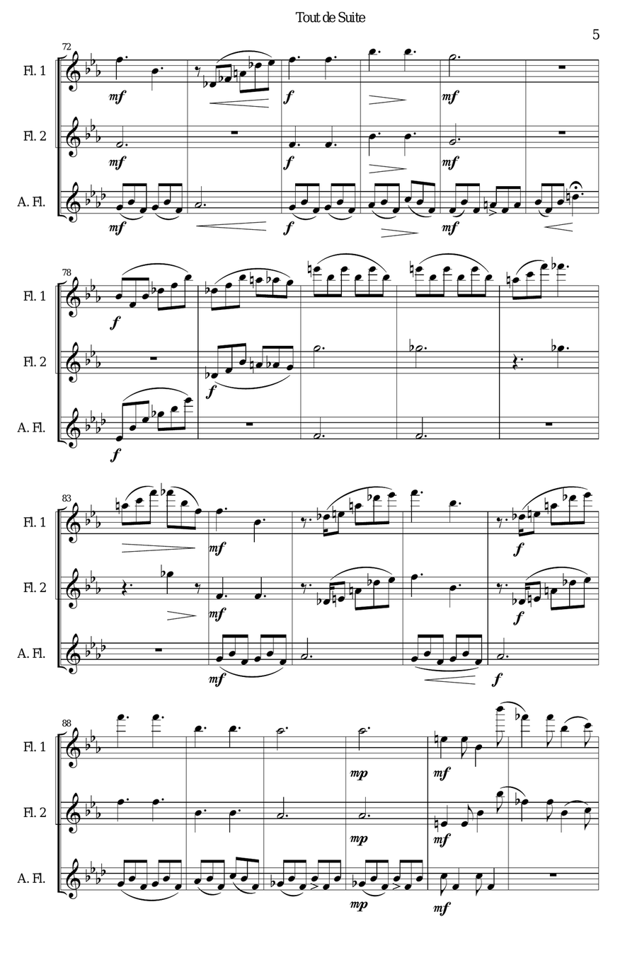 Tout de Suite (or Toot Sweet) for flute trio (2 flutes 1 alto flute) Flute Trio scores gallery preview page 5