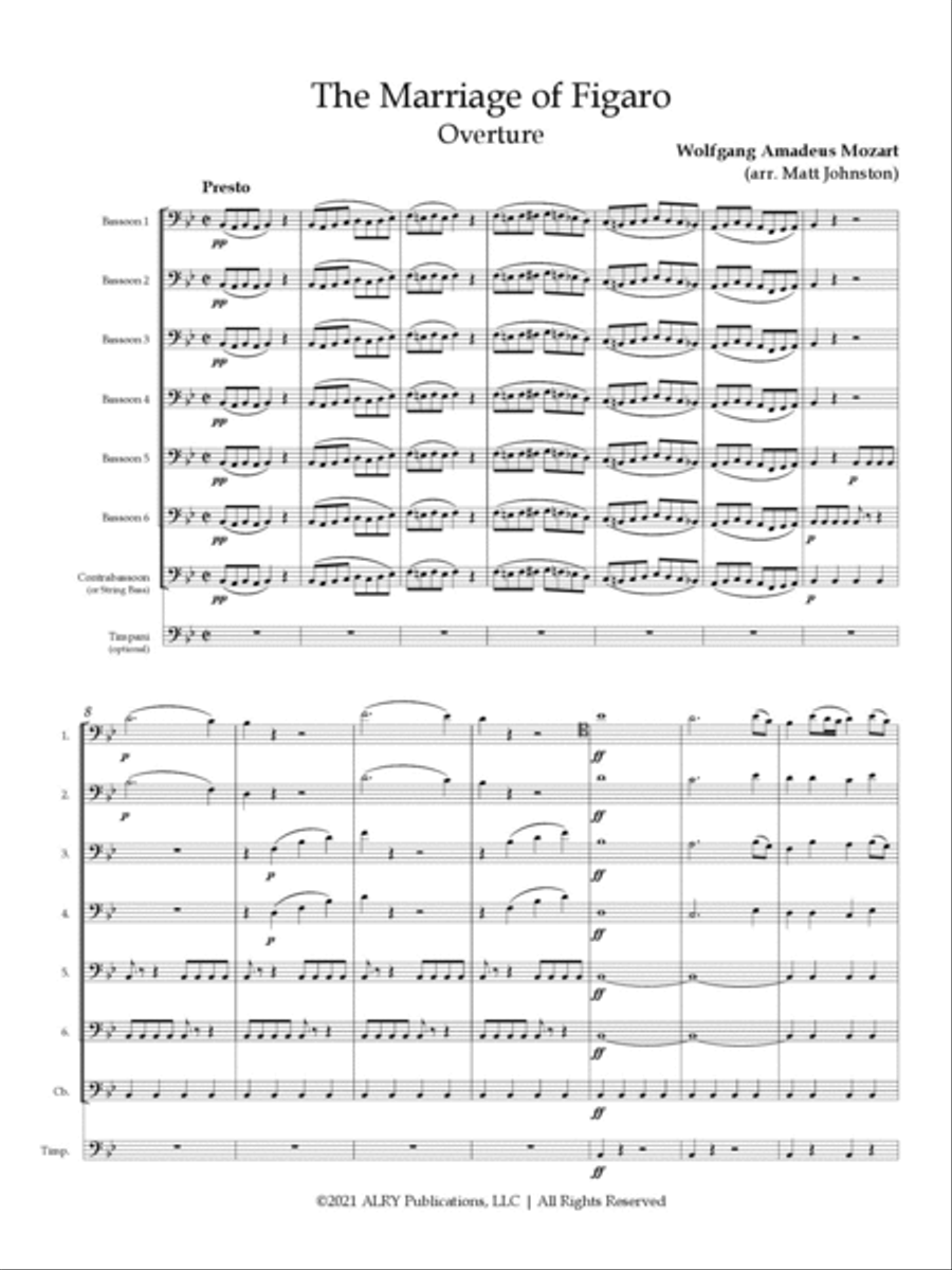 The Marriage of Figaro Overture for 6 Bassoons and Contrabassoon School and Community scores gallery preview page 2