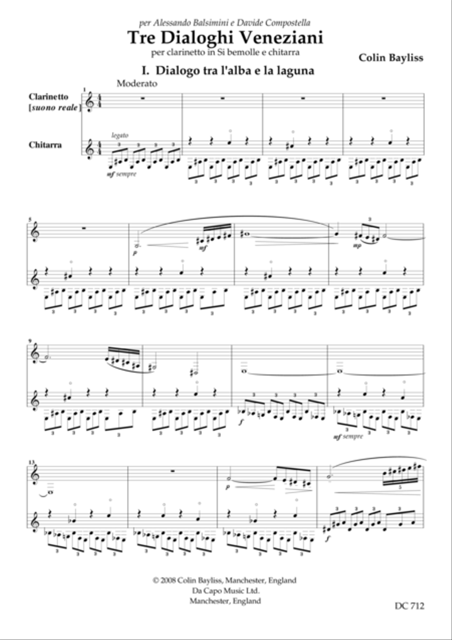 Tre dialoghi Veneziani for clarinet and guitar Clarinet scores gallery preview page 1