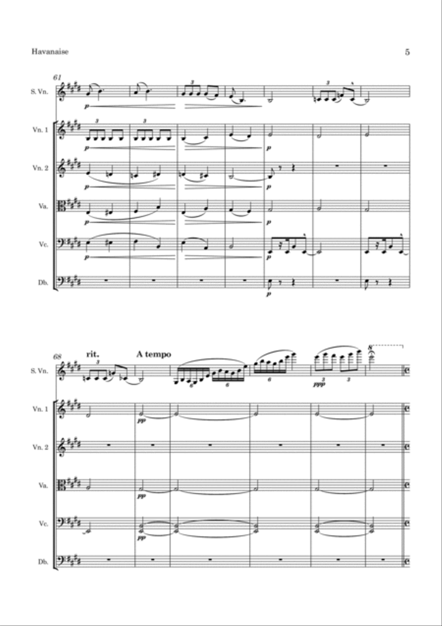 Saint-Saens Havanaise for Solo Violin and String Orchestra String Orchestra scores gallery preview page 6