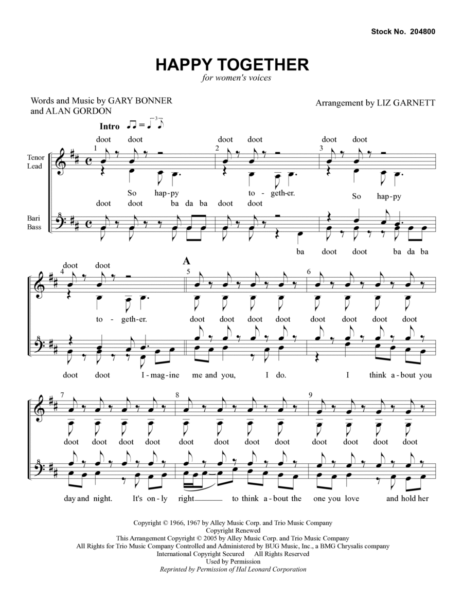 Happy Together (arr. Liz Garnett) SSAA scores gallery preview page 1