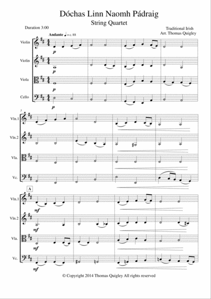 Dóchas linn Naomh Pádraig String Quartet scores gallery preview page 1