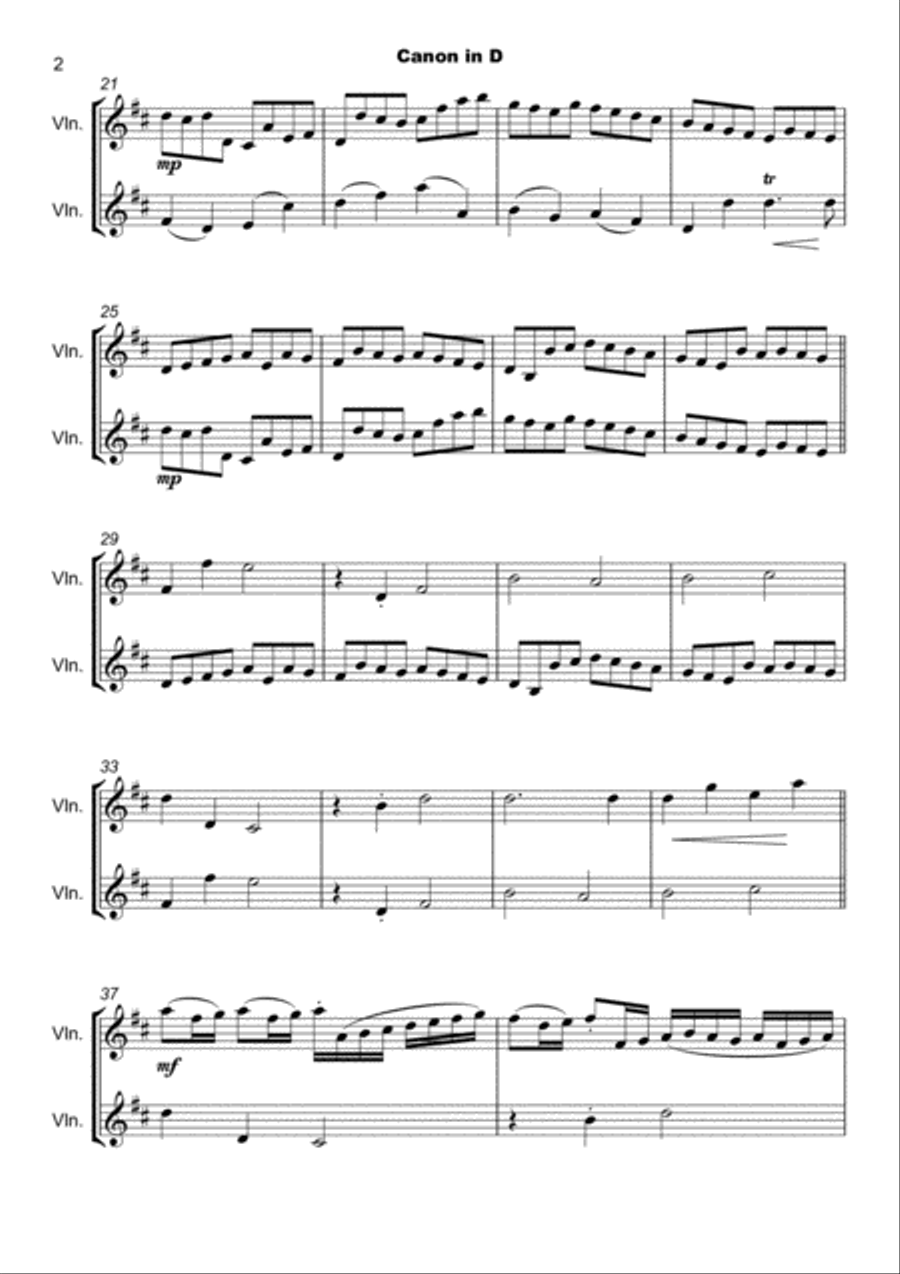 Pachelbel's Canon in D, Violin Duet (with optional bass part) String Duet scores gallery preview page 3