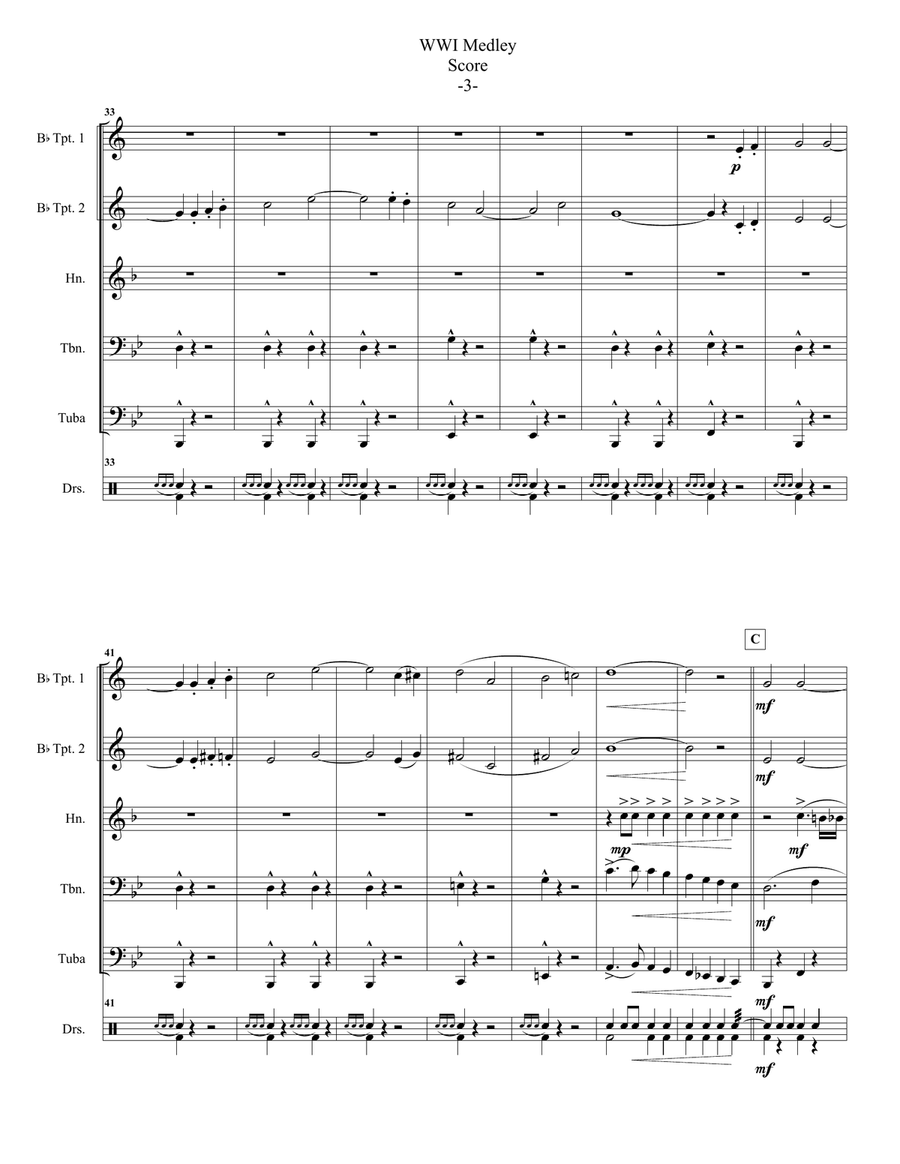 World War I Medley for Brass Quintet-Long, Long Way to Tipperary and Pack Up Your Troubles Brass Quintet scores gallery preview page 5