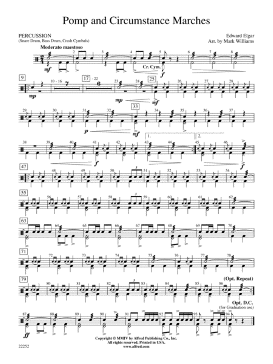 Pomp and Circumstance Marches: 1st Percussion Concert Band scores gallery preview page 1