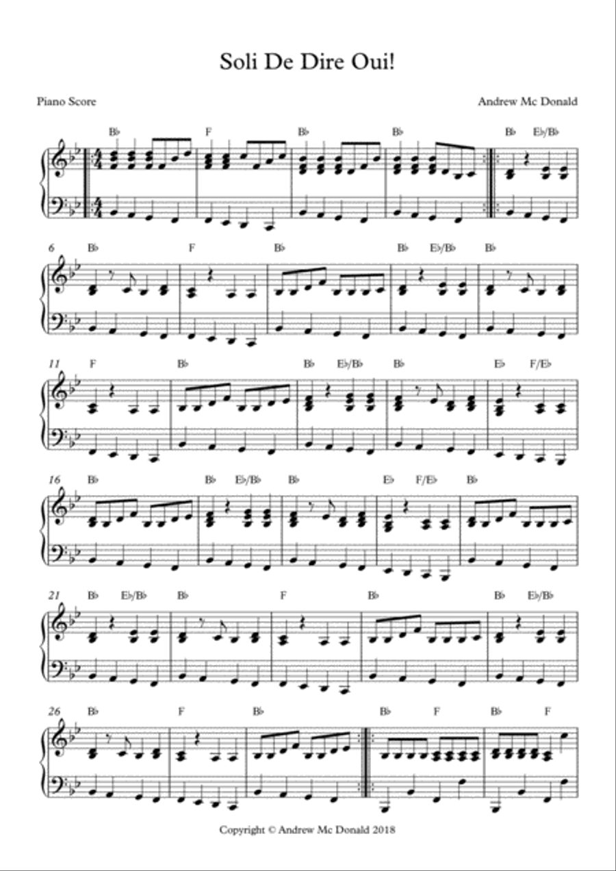 Soli De Dire Oui! Piano Score Piano Solo scores gallery preview page 2
