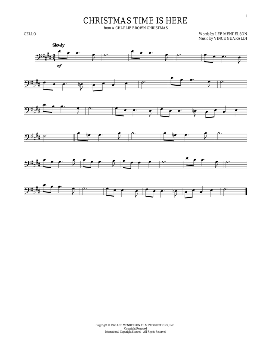Christmas Time Is Here Christmas Time Is Here Cello Solo scores gallery preview page 1