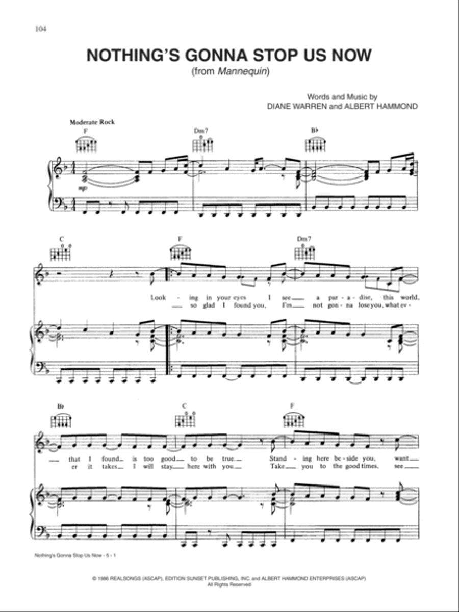 Nothing's Gonna Stop Us Now Piano, Vocal, Guitar scores gallery preview page 1