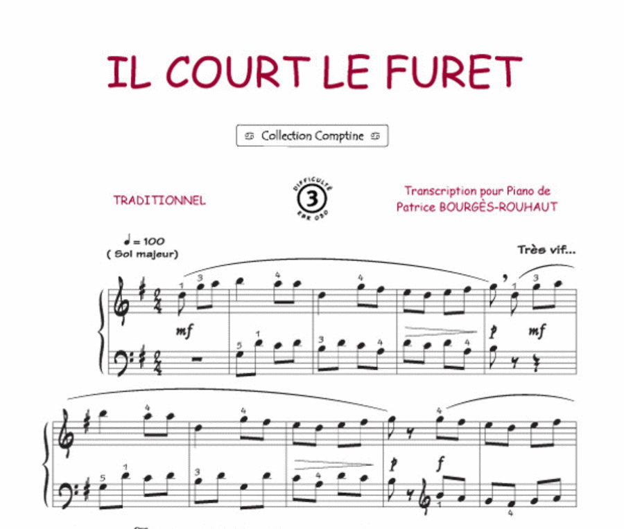 Il court le furet (Comptine) Guitar Tablature scores gallery preview page 1