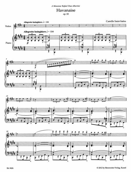 Havanaise for Violin and Piano op. 83