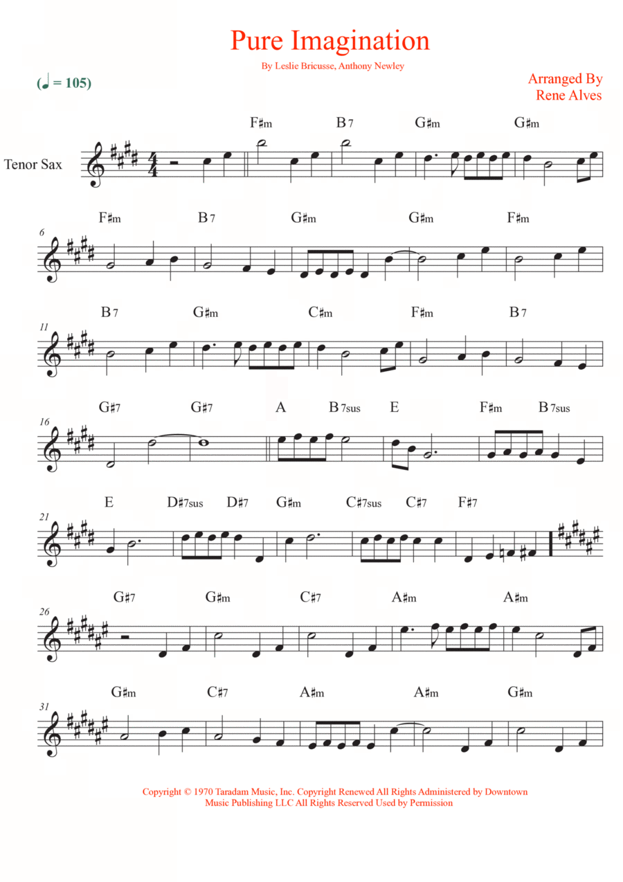 Pure Imagination Pure Imagination Tenor Saxophone scores gallery preview page 1