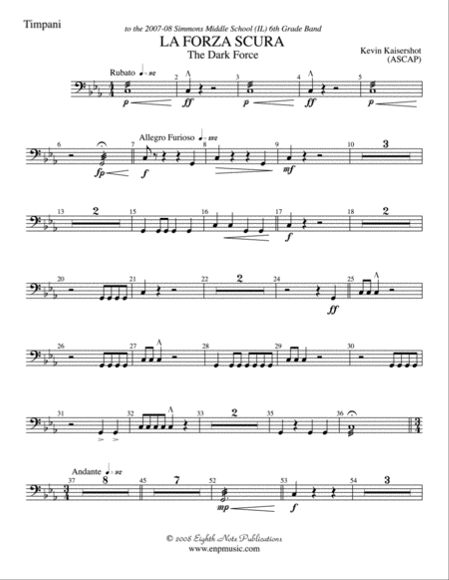 La Forza Scura (The Dark Force): Timpani Concert Band scores gallery preview page 1