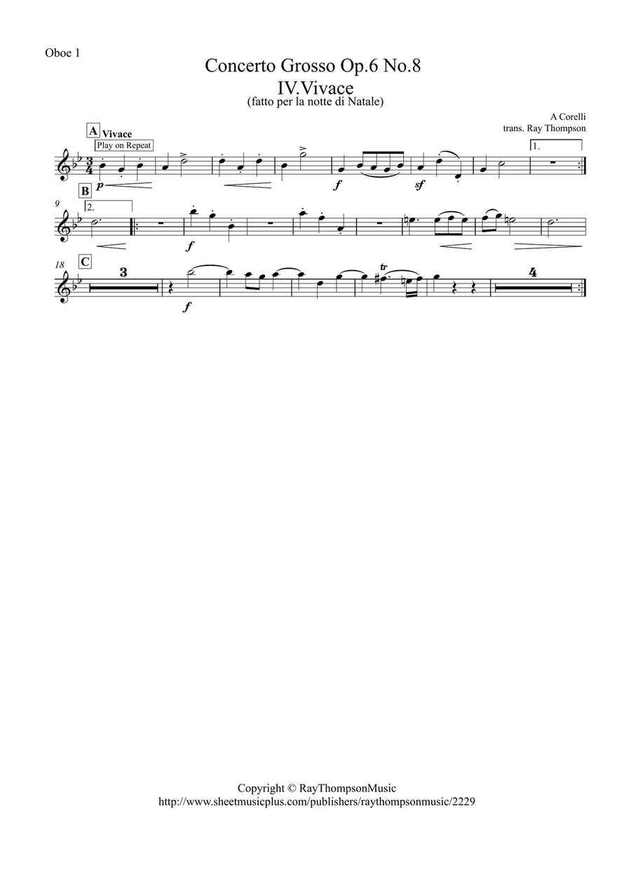 Corelli: Concerto Grosso Op.6 No.8 (Christmas Concerto) Mvt.IV Vivace - symphonic wind Woodwind Quintet scores gallery preview page 5