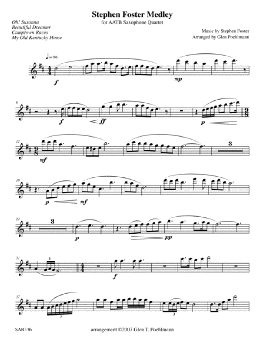 STEPHEN FOSTER MEDLEY for AATB SAXOPHONE QUARTET (unaccompanied) Saxophone Quartet scores gallery preview page 6