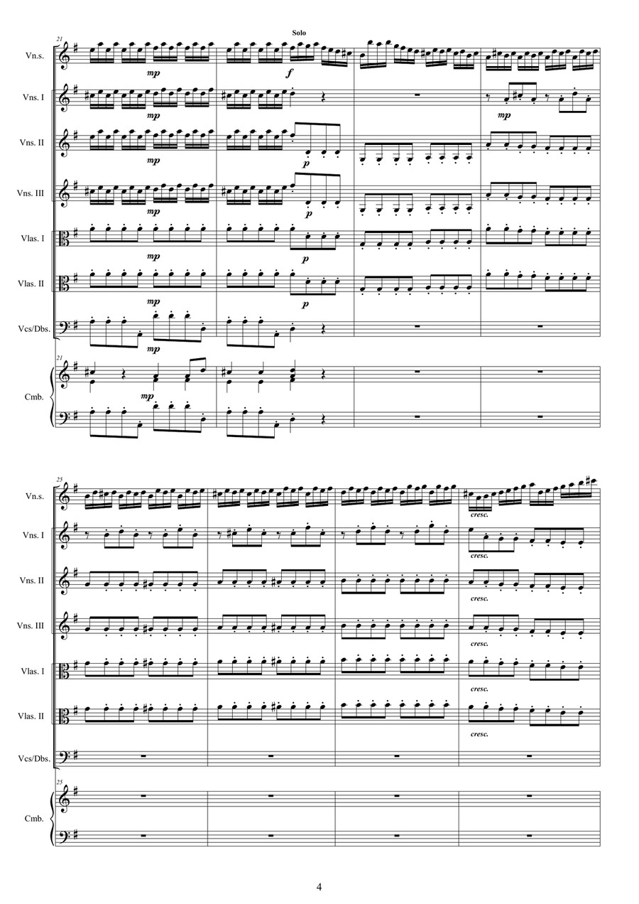 Vivaldi - Violin Concerto in G major RV 310 Op.3 No.3 for Violin solo, Strings and Continuo Chamber Orchestra scores gallery preview page 4