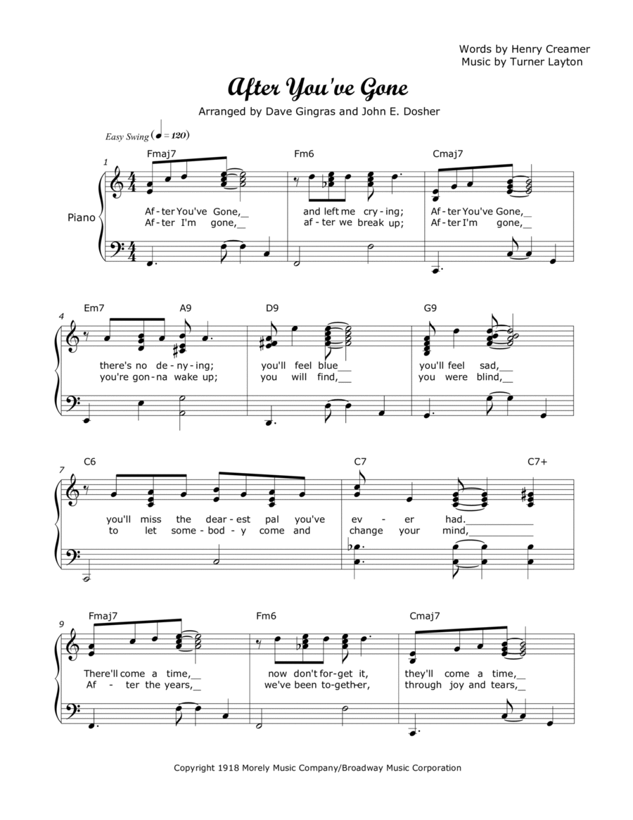 After You've Gone Voice scores gallery preview page 1