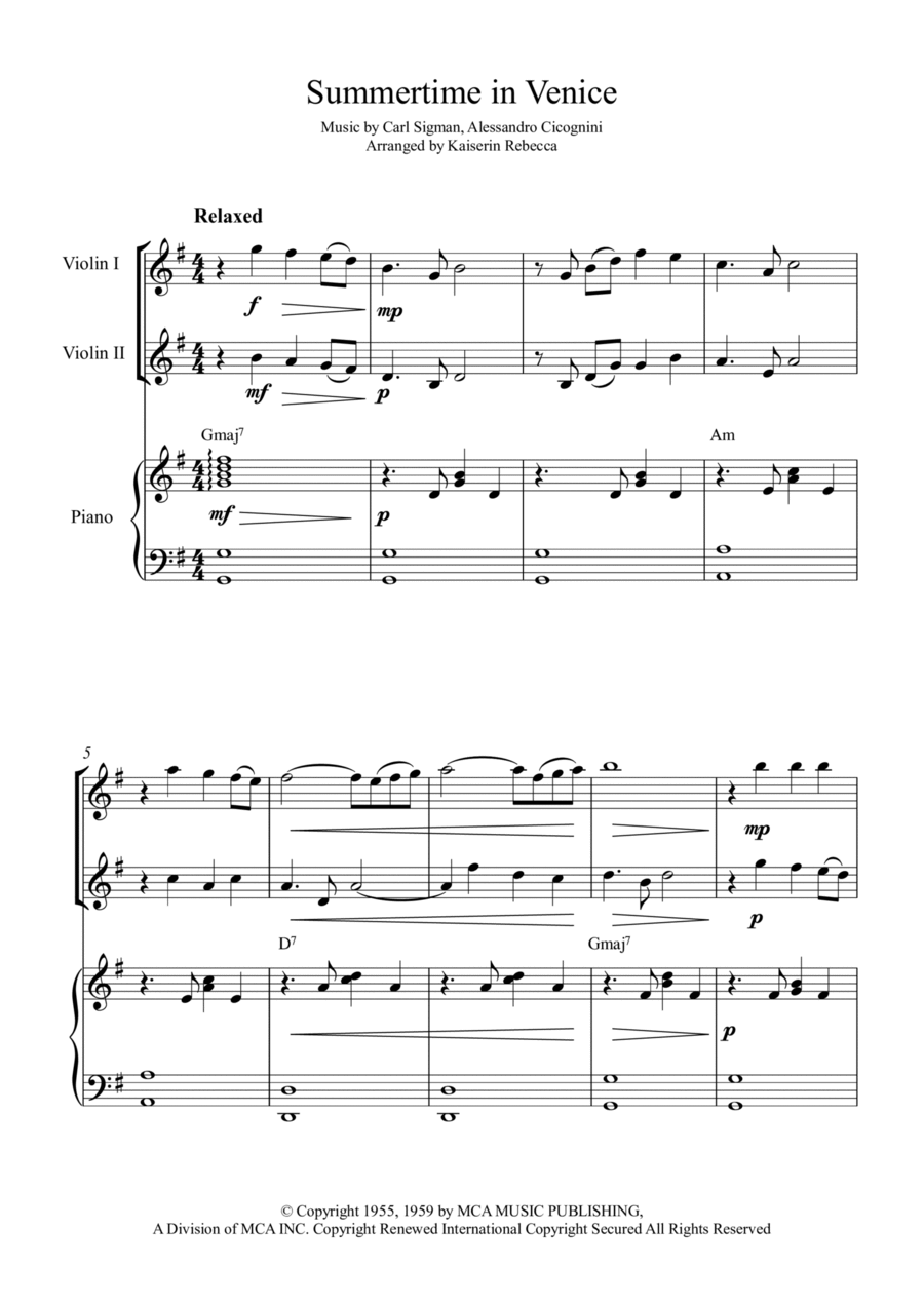 Summertime In Venice String Duet scores gallery preview page 1