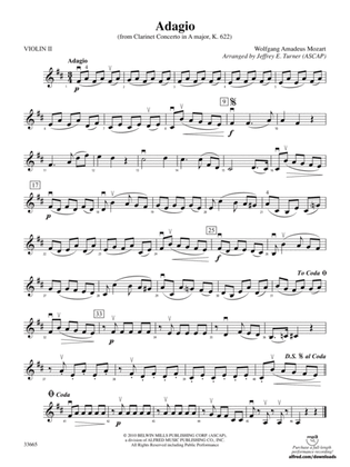 Adagio (from Clarinet Concerto in A Major, K. 622): 2nd Violin