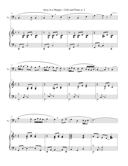 AWAY IN A MANGER, Cello and Piano (Score & Part included) - Arr. by Gary Lanier image number null