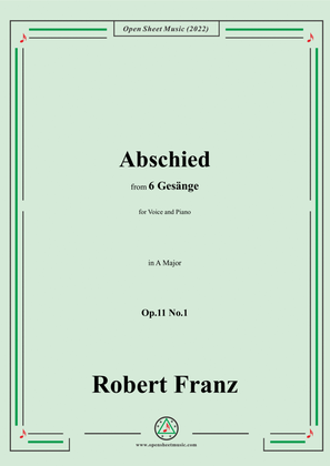 Book cover for Franz-Abschied,in A Major,Op.11 No.1,from 6 Gesange,for Voice and Piano