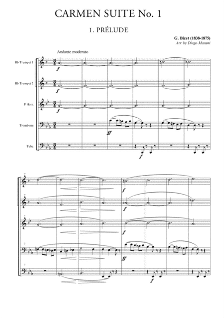 Carmen Suite No. 1 for Brass Quintet Brass Quintet scores gallery preview page 1