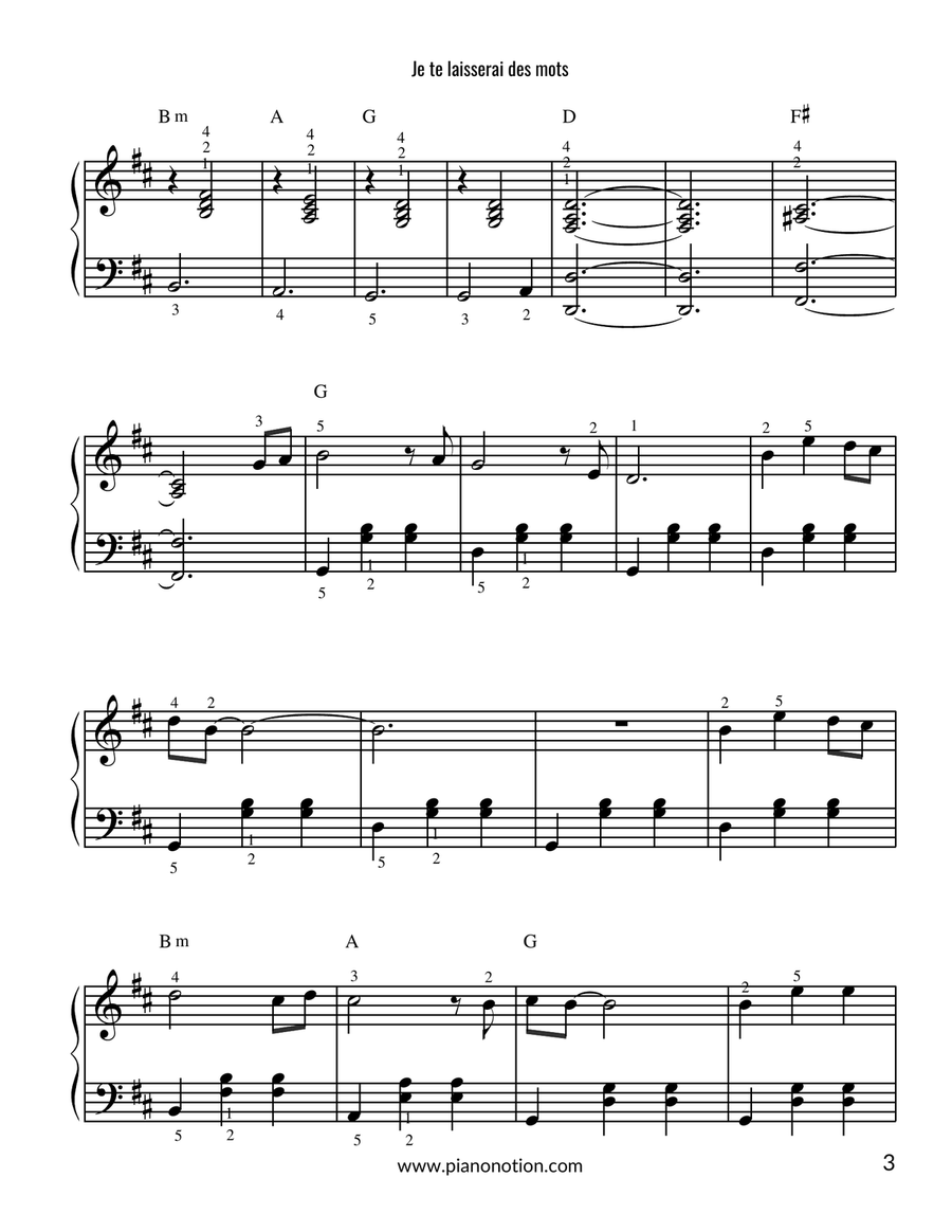 Je Te Laisserai Des Mots Je Te Laisserai Des Mots Easy Piano scores gallery preview page 3