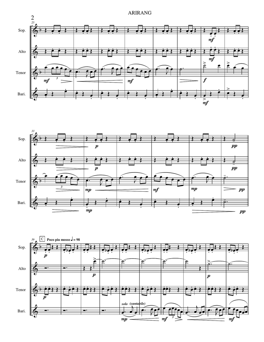Arirang (Korean Folk Song) (Saxophone Quartet version) Saxophone Quartet scores gallery preview page 4
