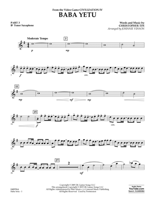 Book cover for Baba Yetu (from Civilization IV) (arr. Johnnie Vinson) - Pt.3 - Bb Tenor Saxophone